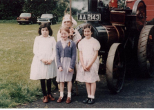 Girls and traction engine at school's 150th 1981
