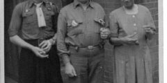 Ken Robinson, Tom Bussey and Shep from St John's Cross at village fete c1948
