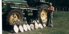 Albert Cuff with ploughing trophies Little Ann 1987