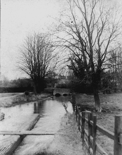 View of Mill Lane bridge Abbotts Ann from Lower Mill, c.1900