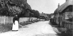Abbotts Ann street looking north with nurse Mrs Rodbard