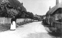 Abbotts Ann street looking north with nurse Mrs Rodbard