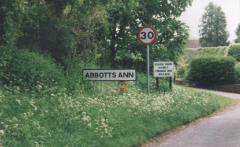 AAPC-6-1-039 -- Monxton Road (West Hill) village entrance, name and 30mph sign -- 2000