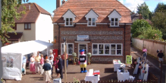 Front of the new Village Shop being prepared for the big Day