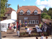 Front of the new Village Shop being prepared for the big Day