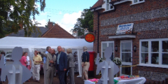 Front of the new Village Shop being prepared for the big Day